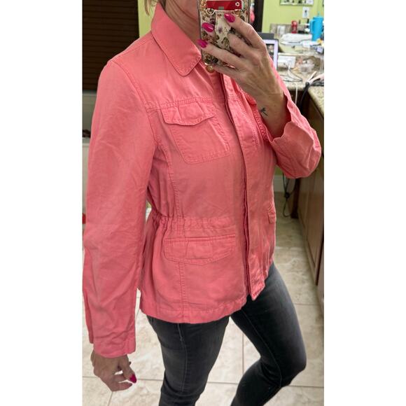 Talbots Medium Pink Utility Zip Jacket Casual Drawstring cotton linen lyocell - Picture 3 of 11